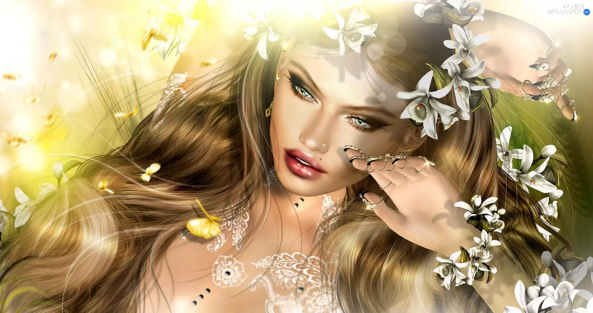 Flowers, graphics, face, Hair, Women