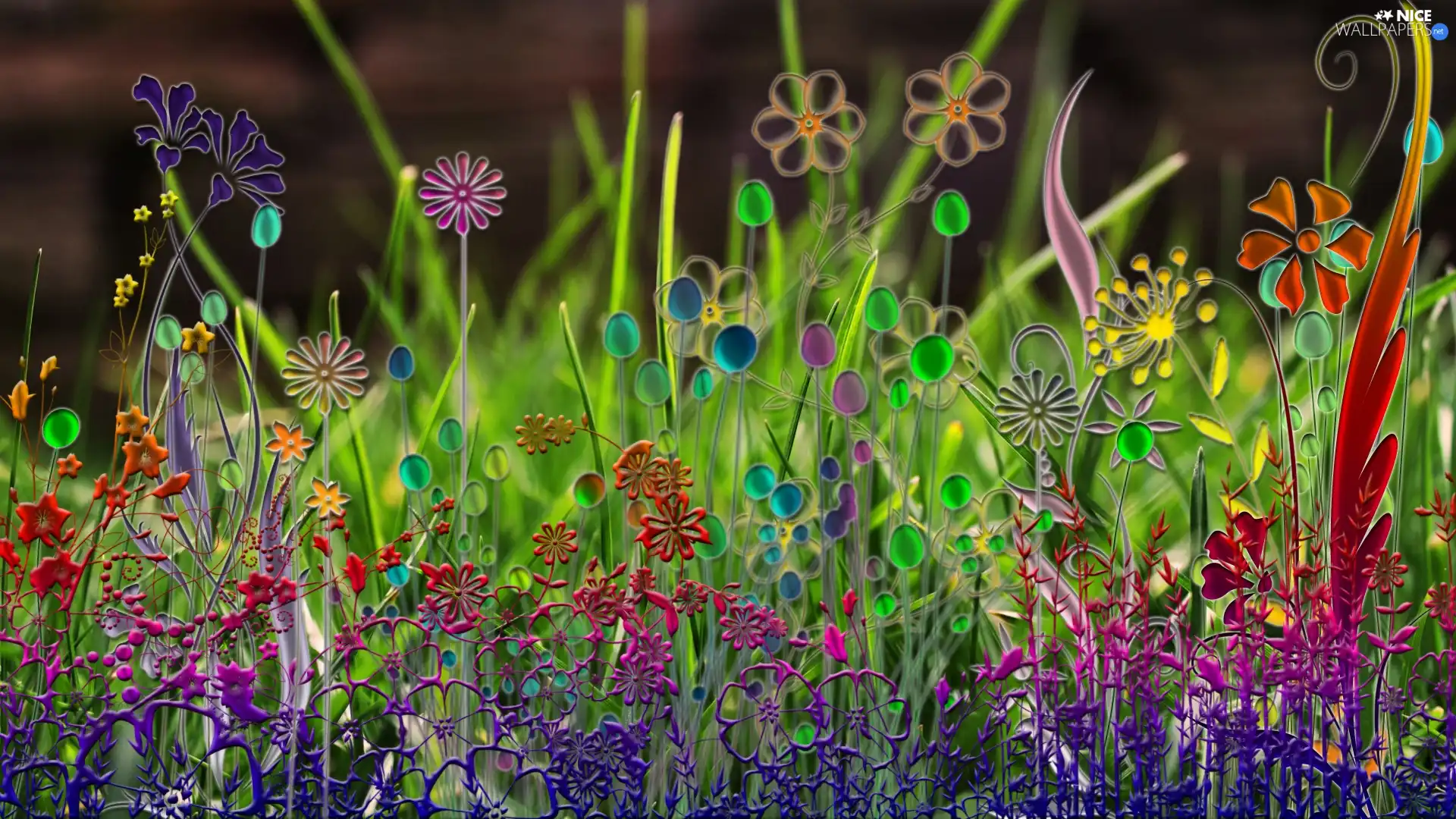 graphics, grass, Flowers