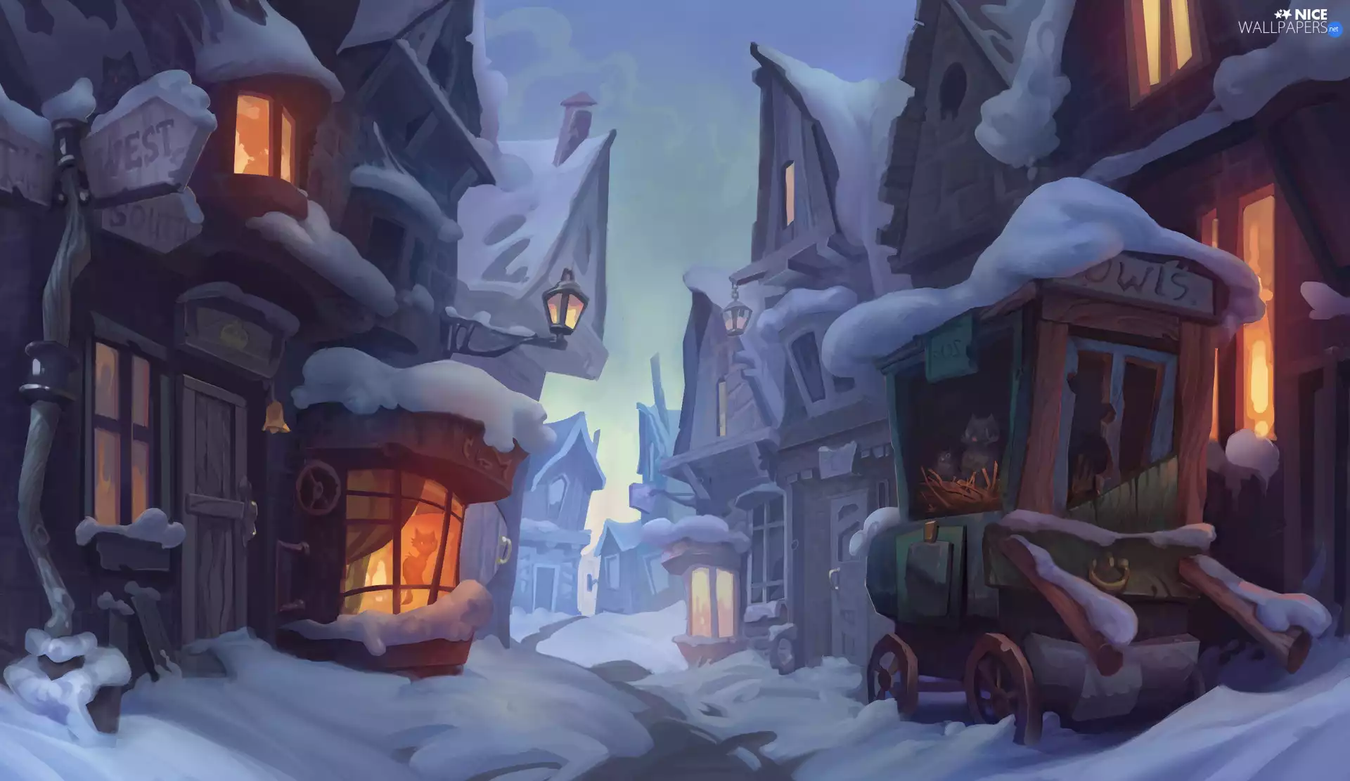 graphics, winter, Houses