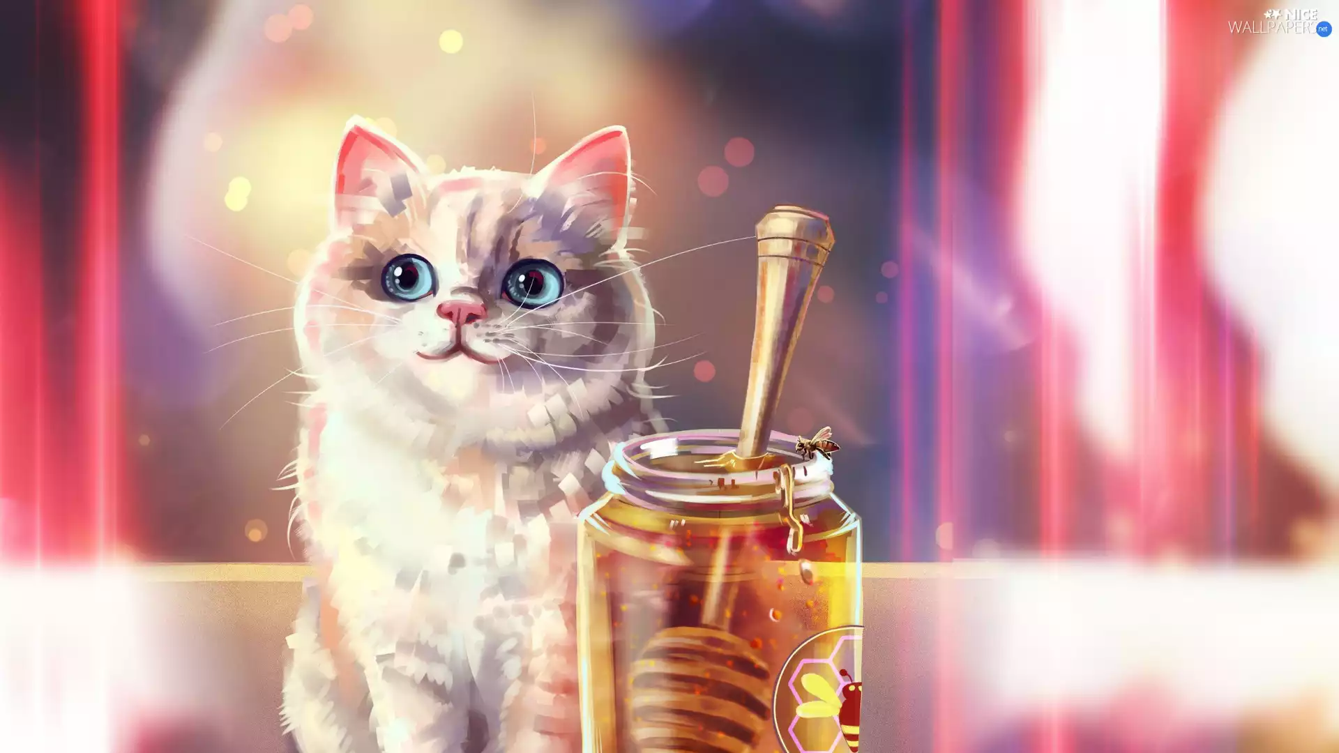 honey, graphics, kitten, jar, small