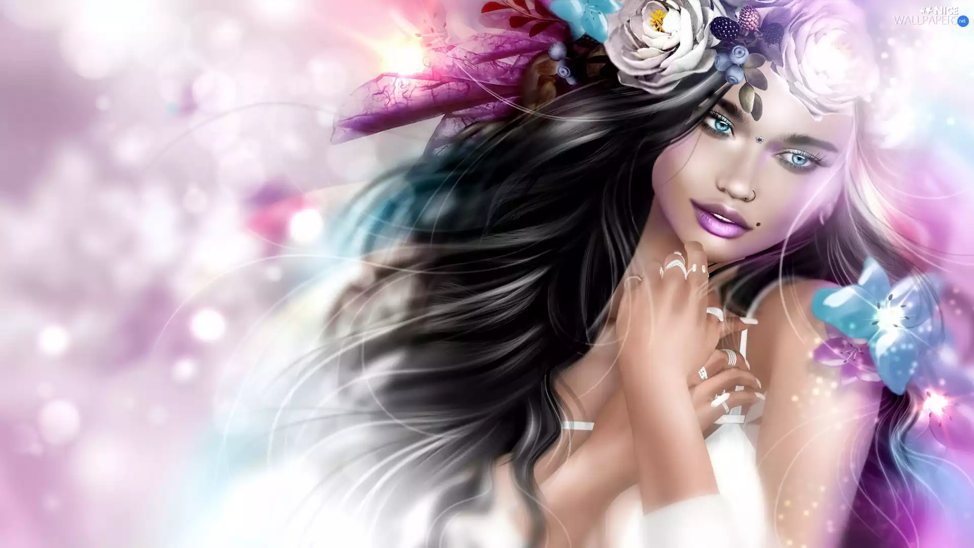 Flowers, graphics, Longs, Hair, Women