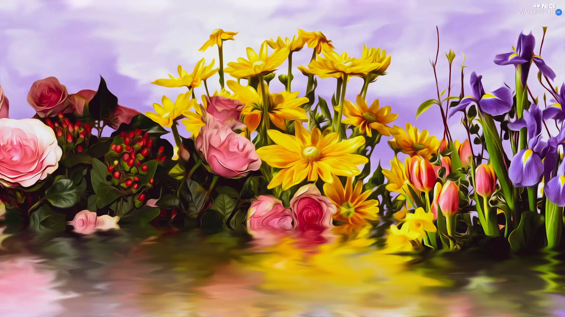 Tulips, Flowers, Rudbeckia, graphics, Irises, roses