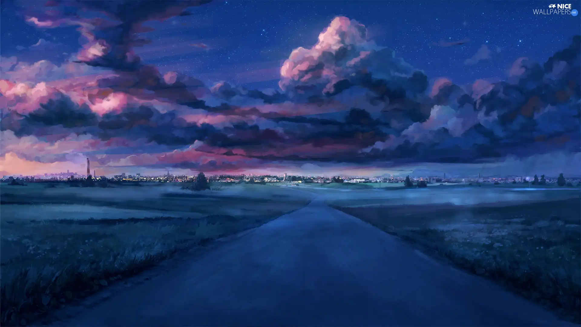 Way, clouds, graphics, dark