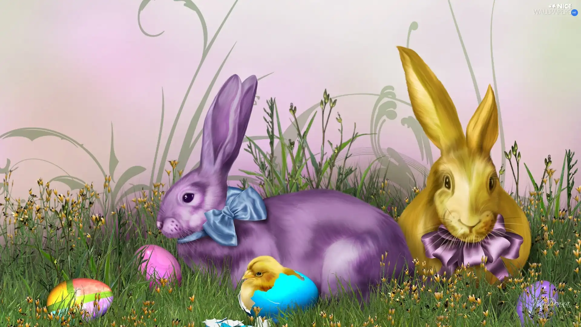 Easter, chicken, grass, eggs