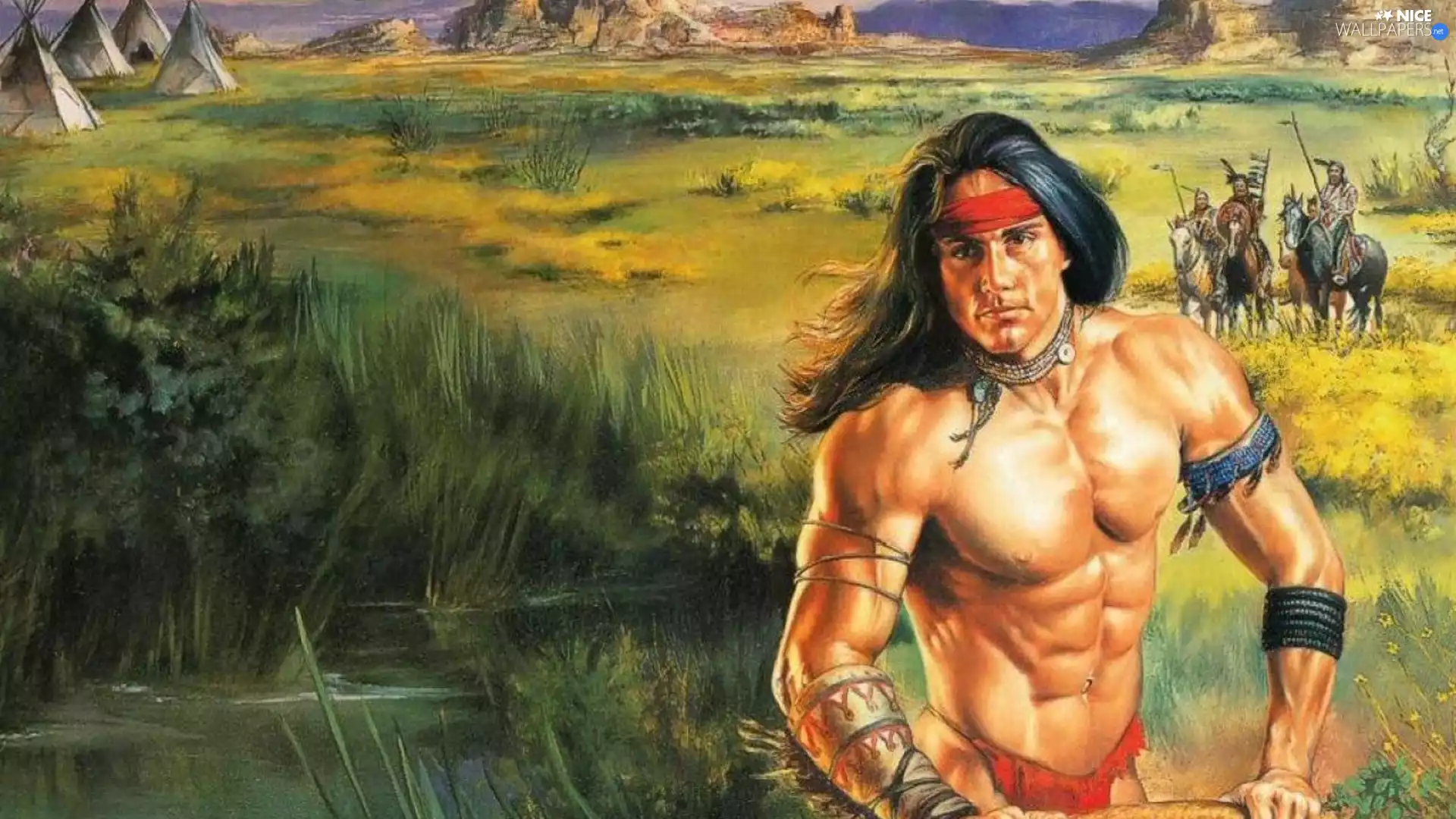 Indian, water, Tipi, grass