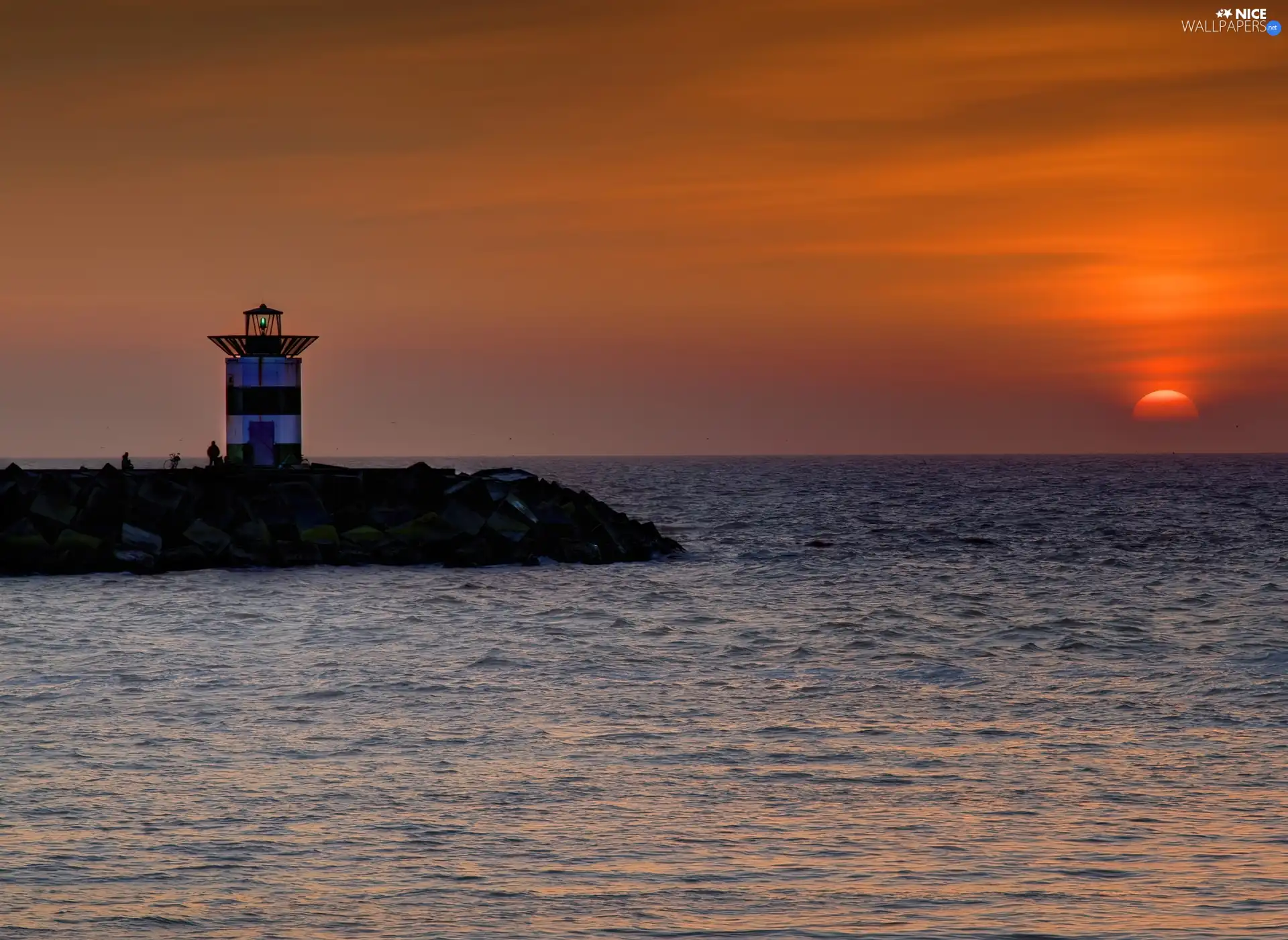 Lighthouses, sea, Great Sunsets