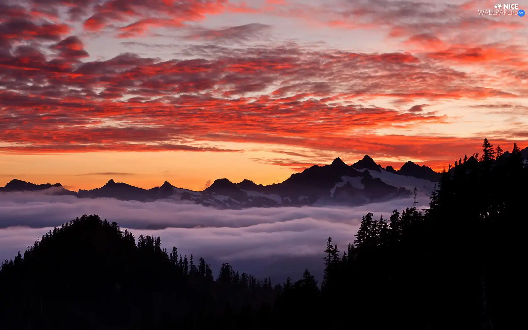 Mountains, Fog, Great Sunsets, clouds