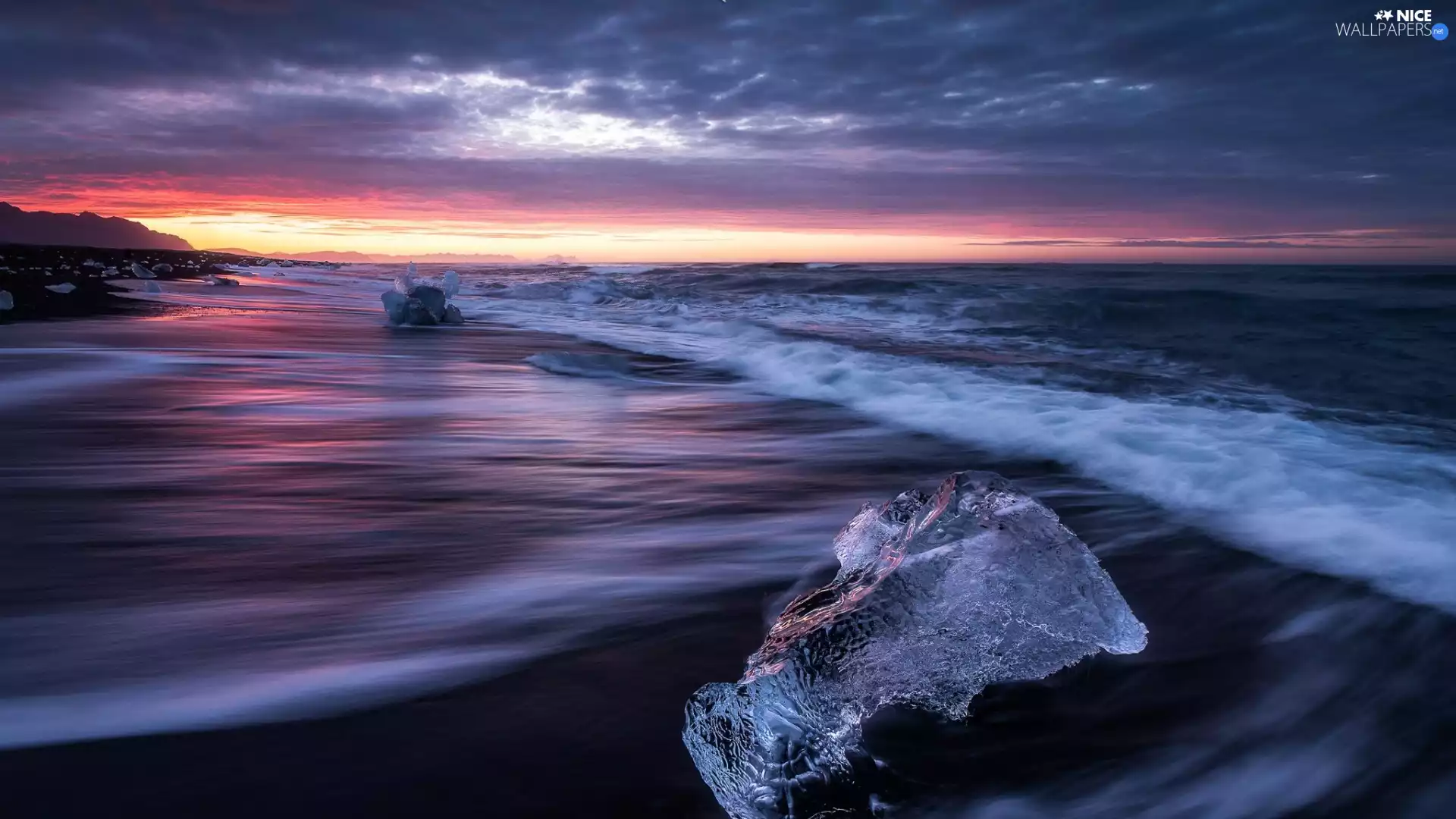 lumps, ice, Beaches, Great Sunsets, sea