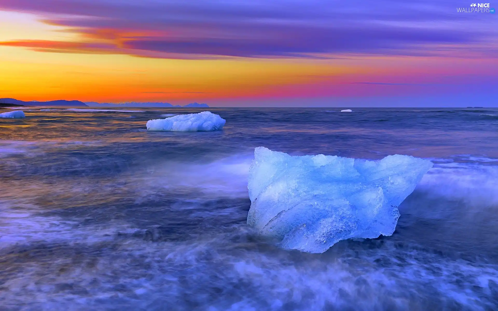 sea, ice, Great Sunsets, Kry