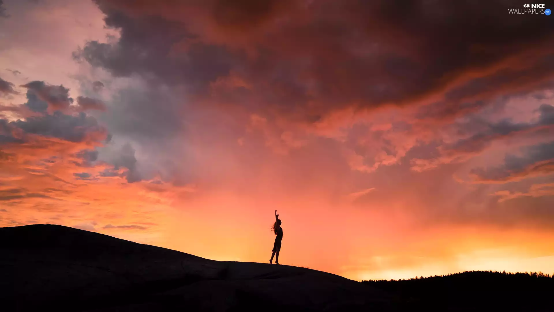 Sky, Great Sunsets, Women, clouds