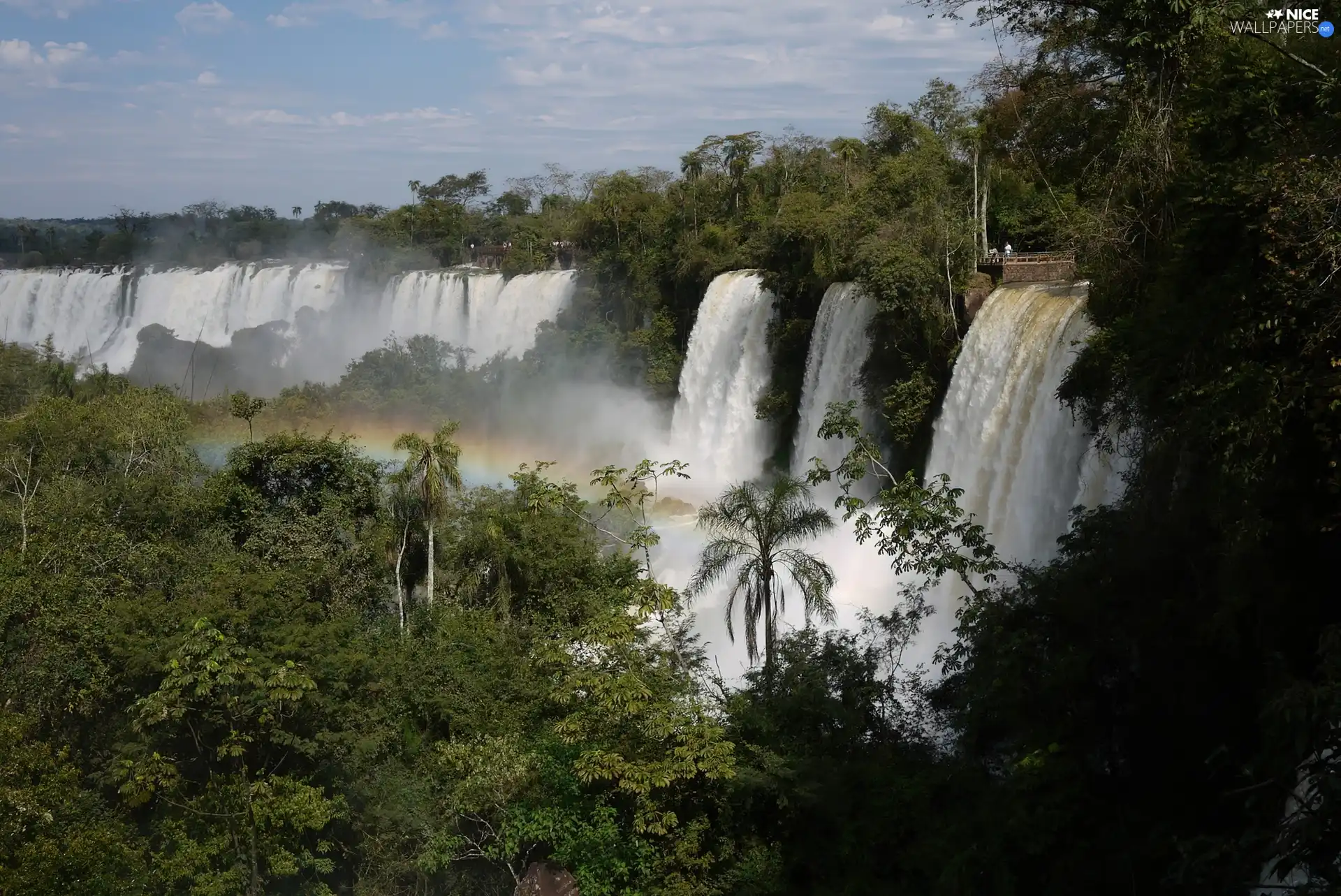 waterfalls, viewes, Great Rainbows, trees