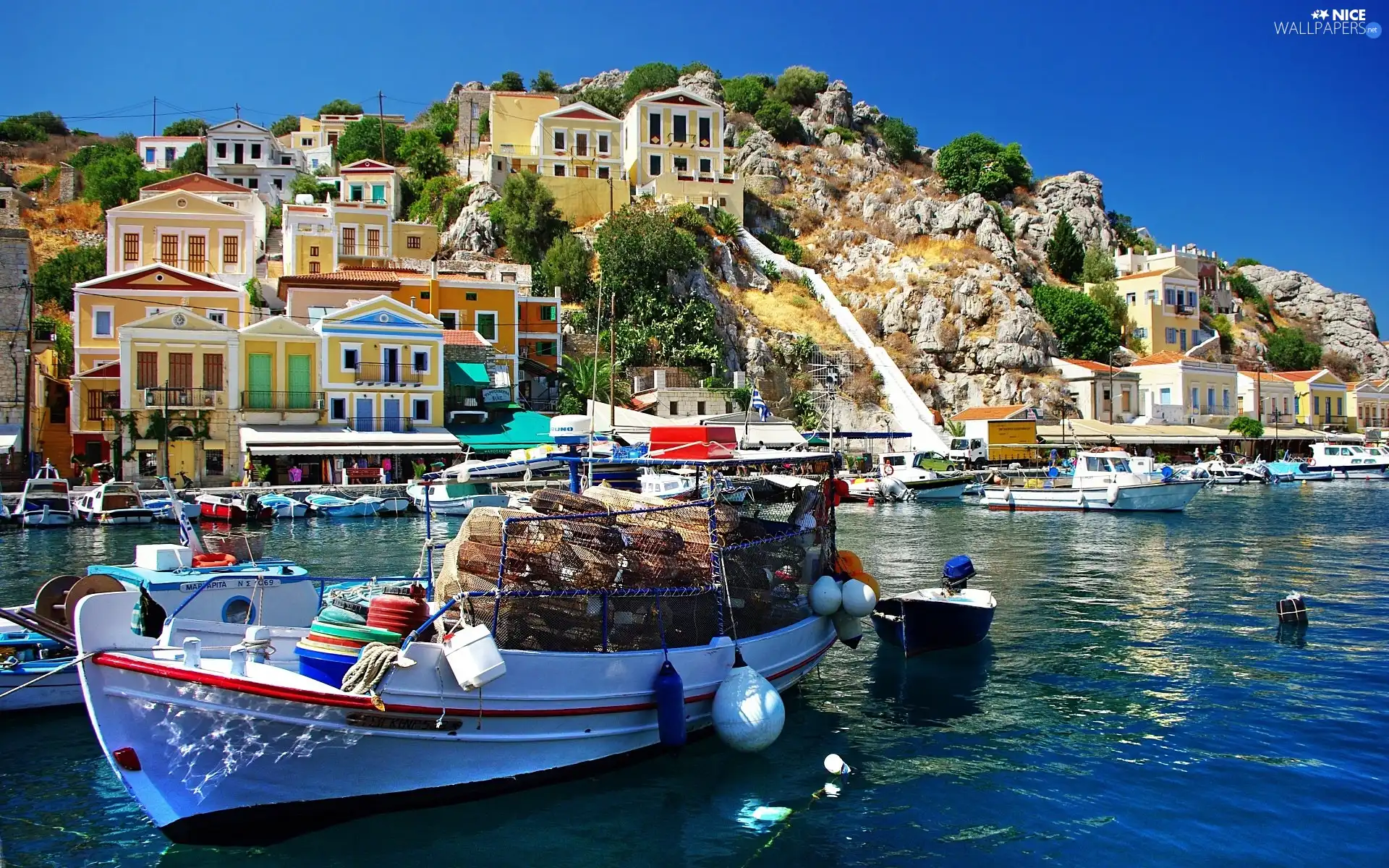 Boat, Hill, Greece, Houses