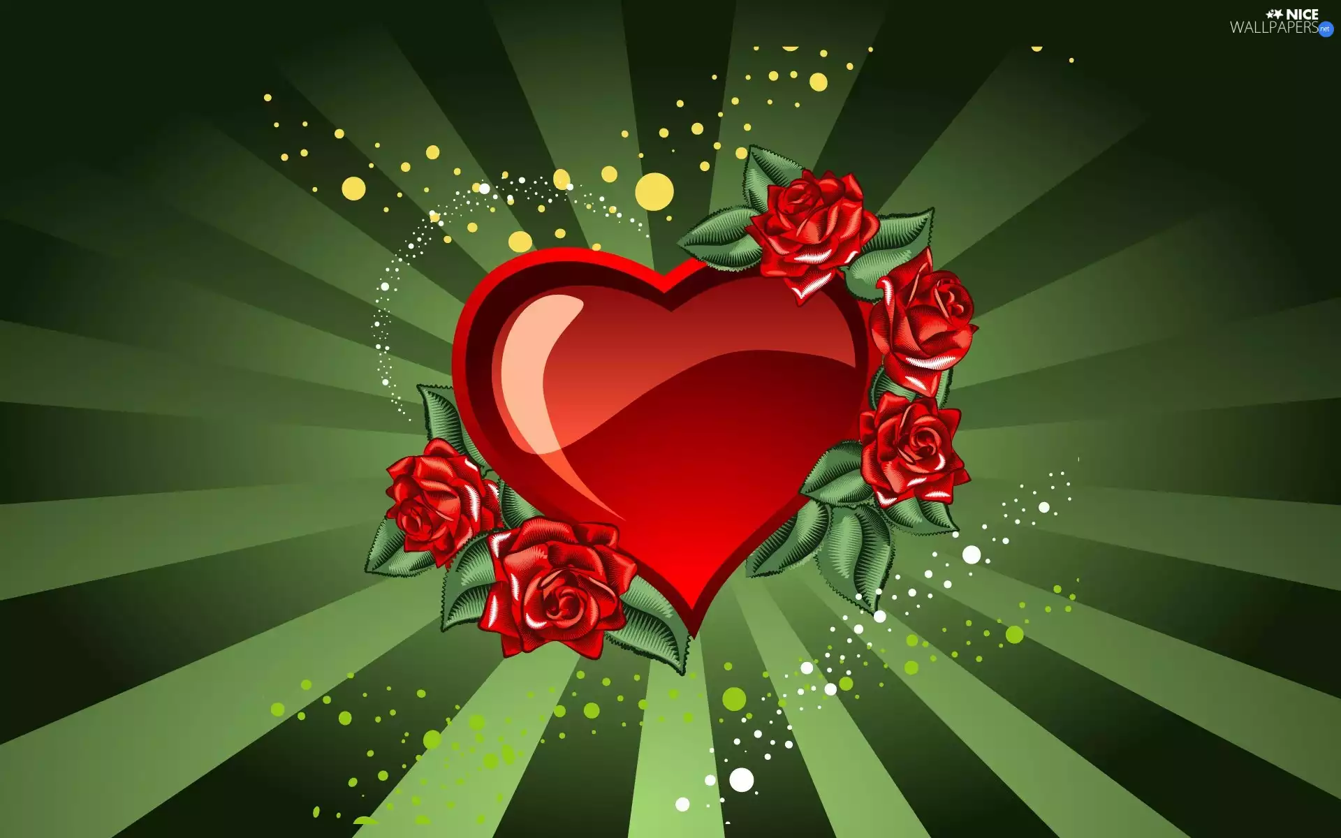 green, Heart, roses