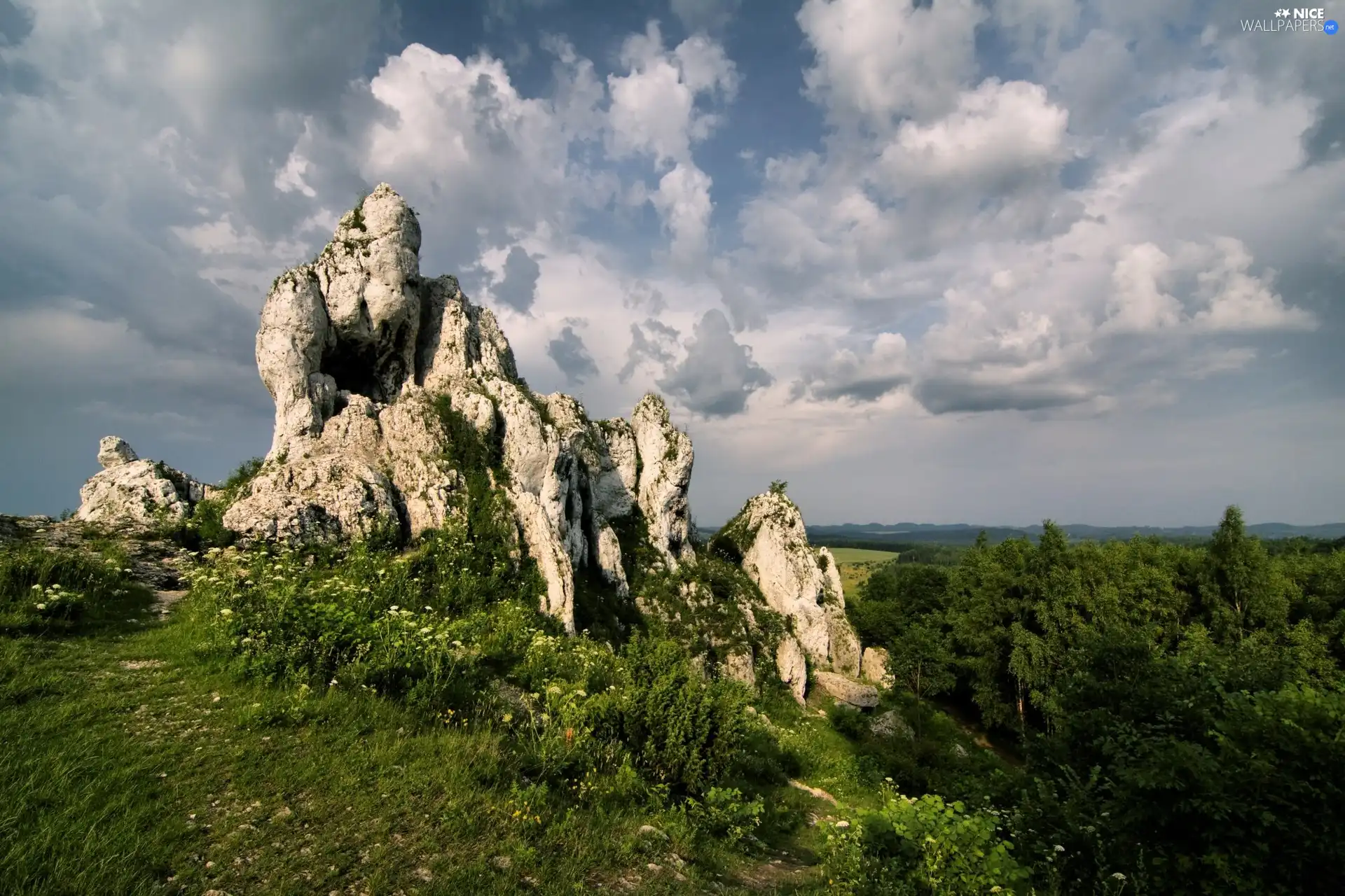 green, rocks, Sky