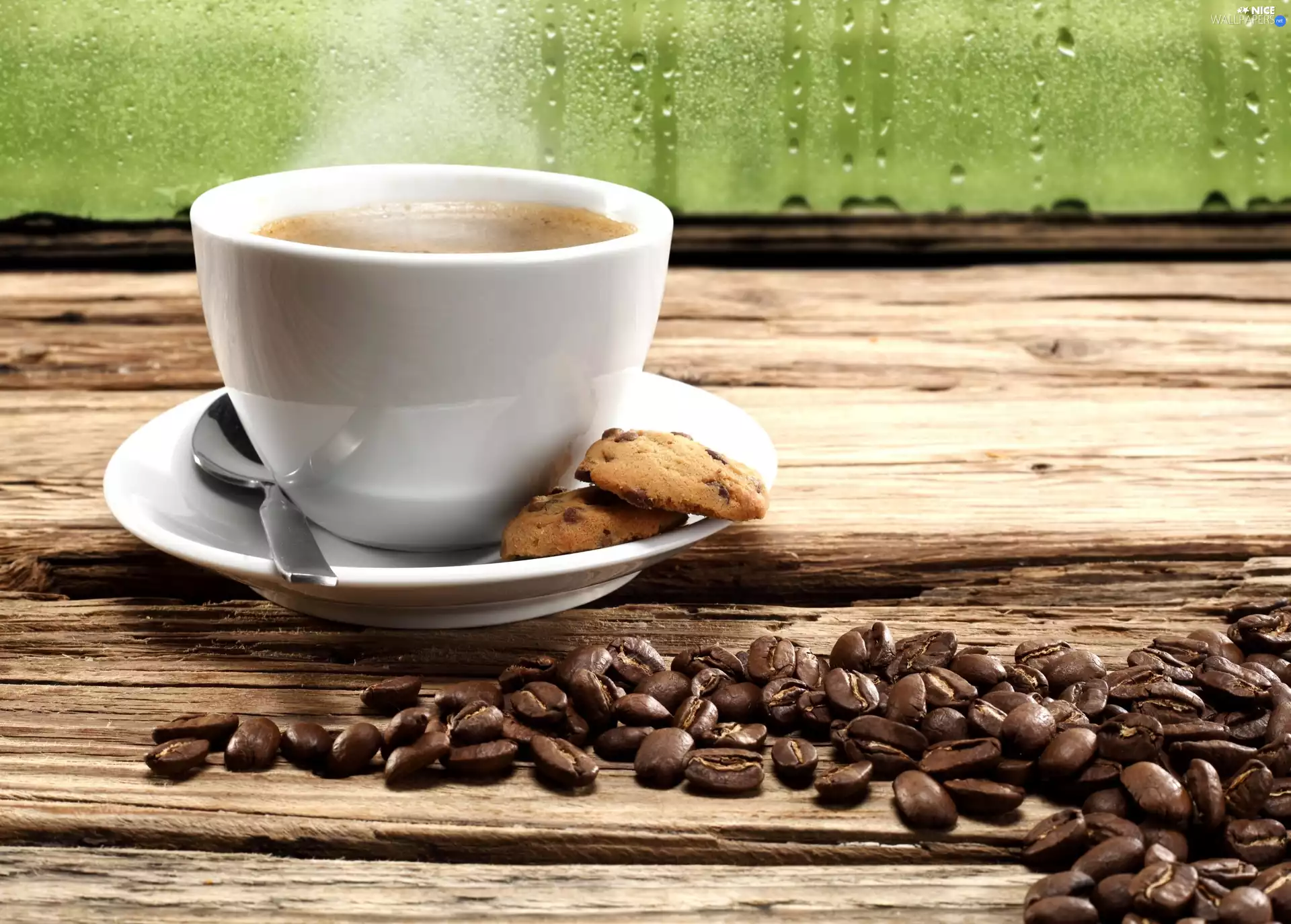 cookies, cup, board, green, coffee, teaspoon