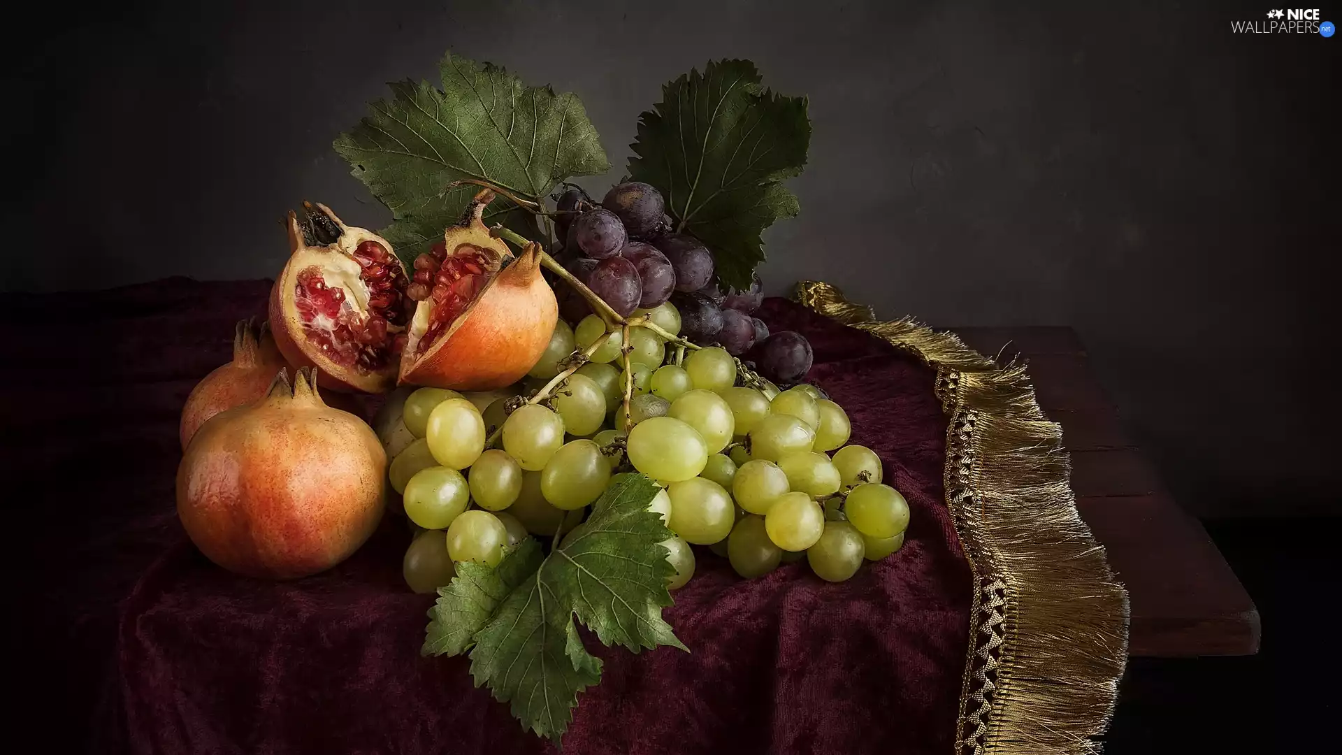 composition, Grapes, tablecloth, grenades