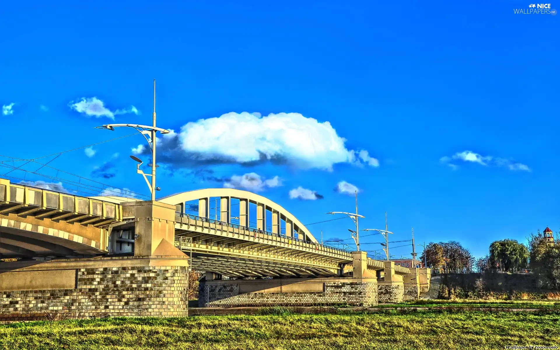 River, bridge, Blue, St. Rocha, Poznań, guard, Sky