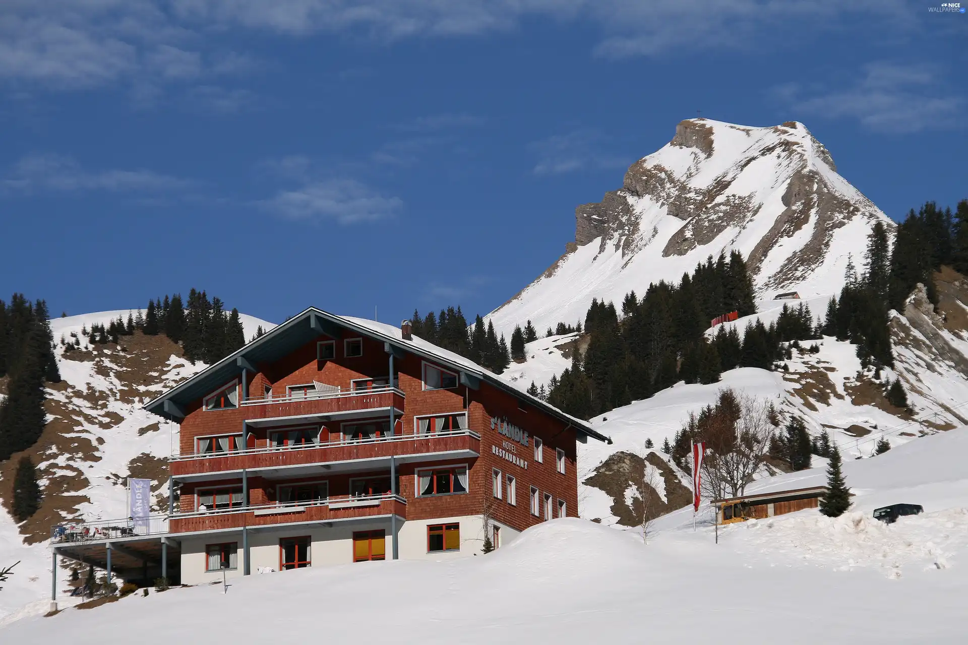 winter, Damuls, guesthouse, snow, Mountains, Austria