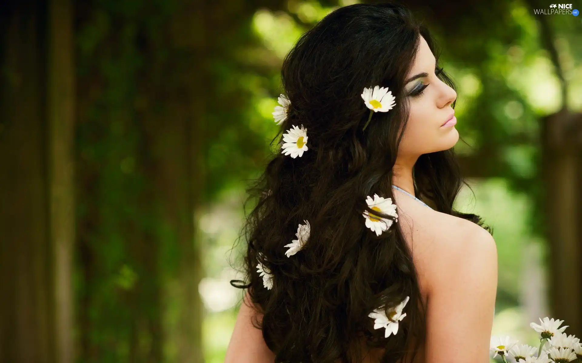 hair, forest, Flowers, We, Women