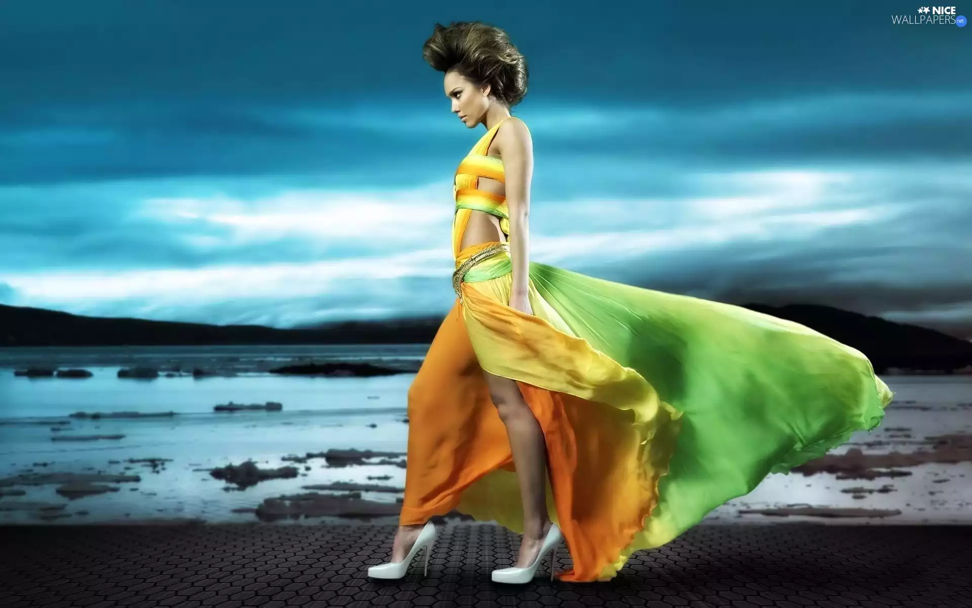 water, Jessica Alba, Hair, Dress, Women