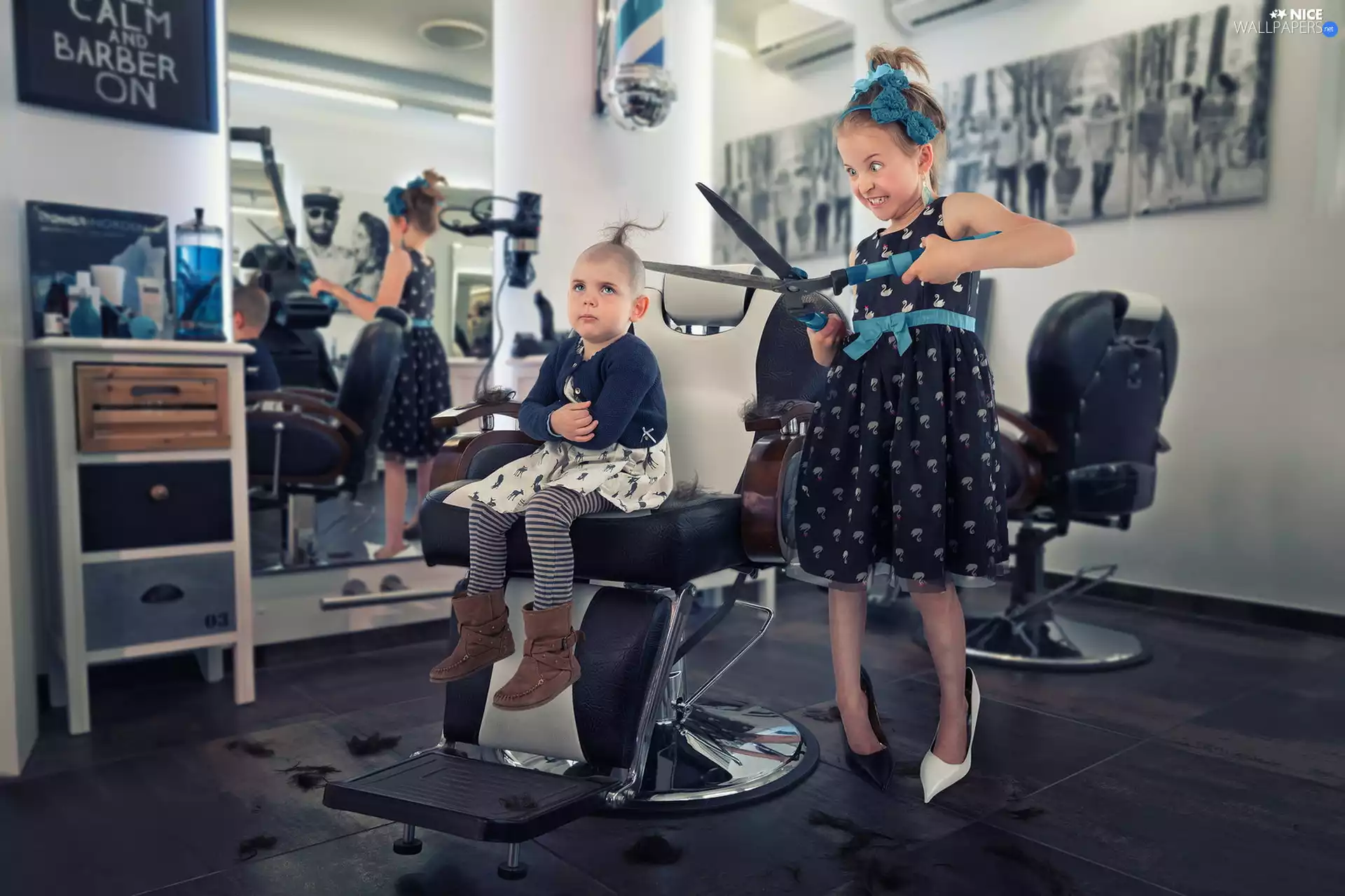 girls, scissors, Funny, Hairdresser