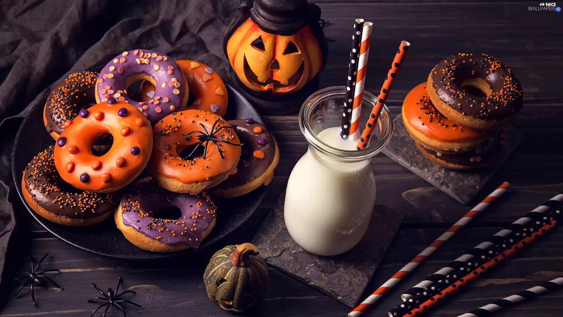 straws, halloween, Donuts, milk, donuts