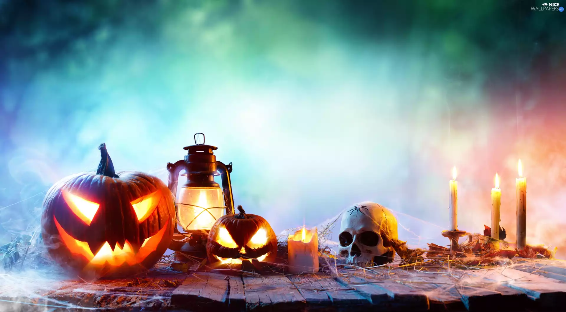 skull, halloween, Lamp, Candles, pumpkin