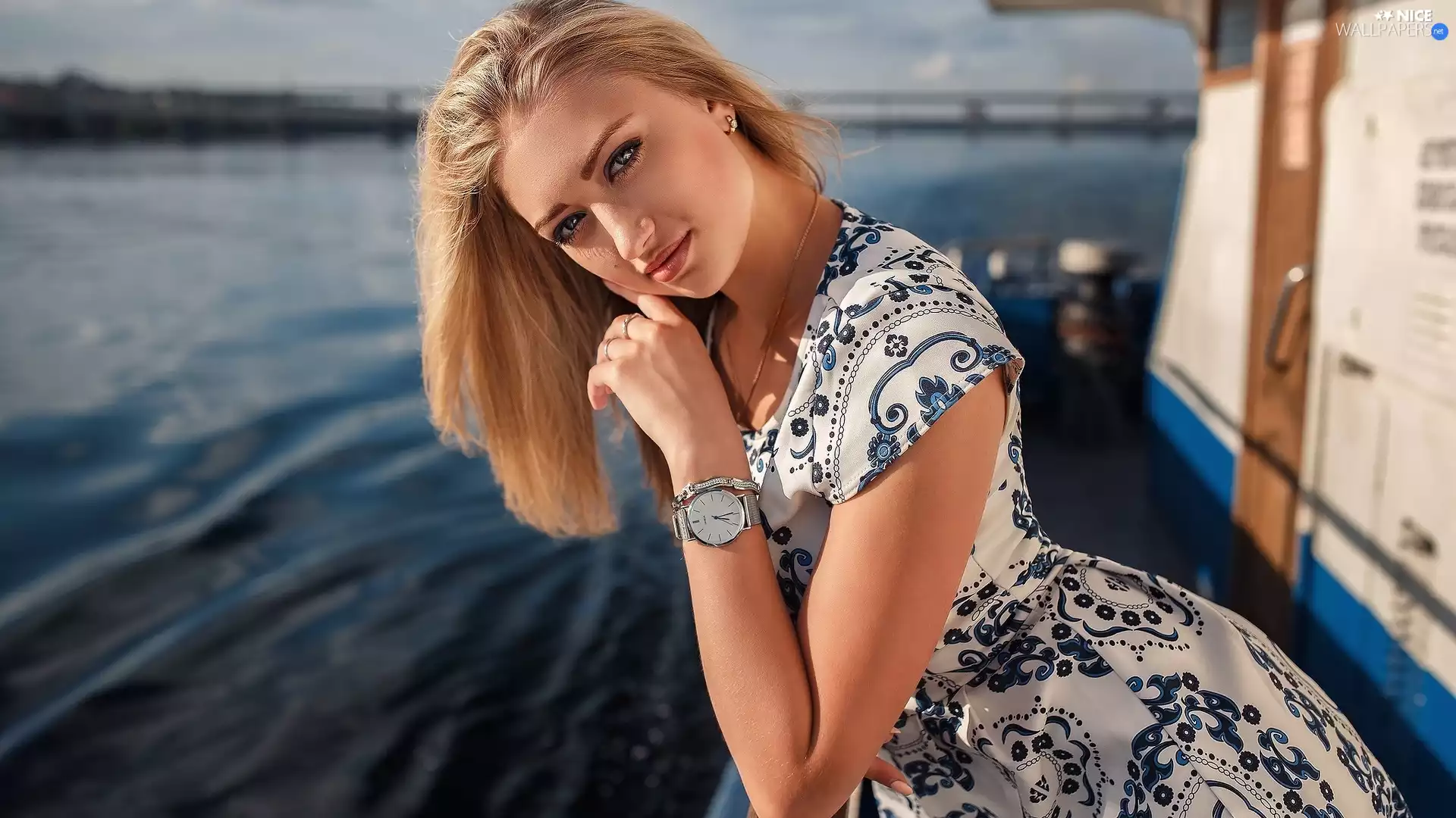 Blonde, hand-rail, Ship, dress
