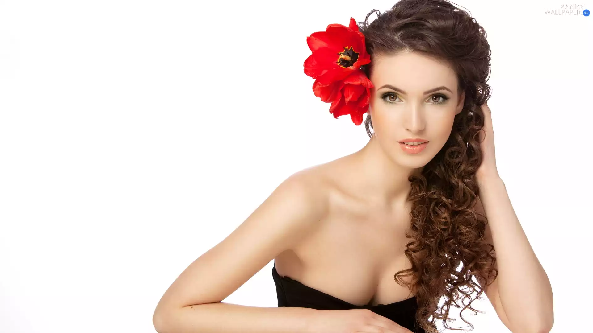 girl, hands, Flower, make-up