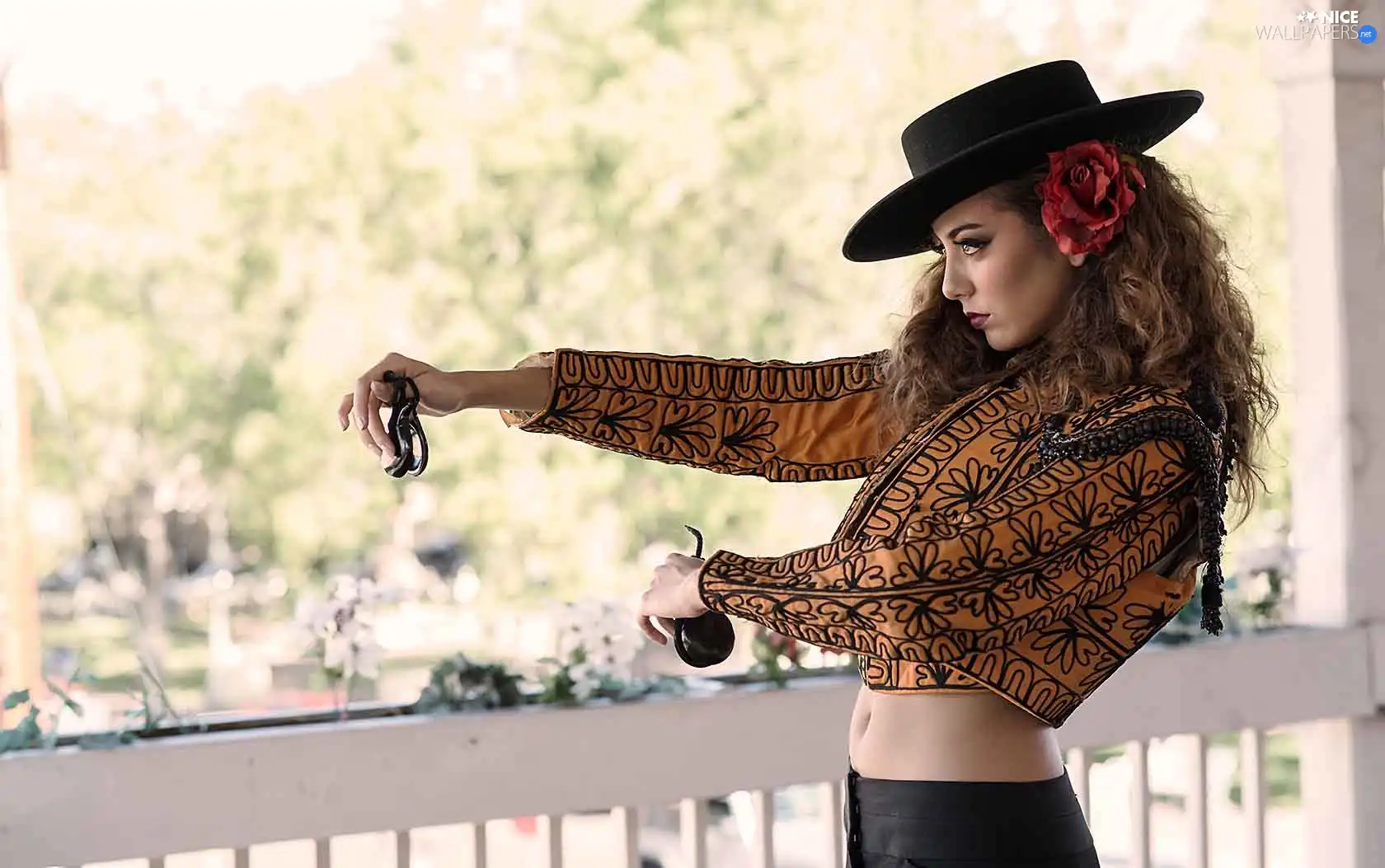 Hat, Castanets, mode, style, brunette