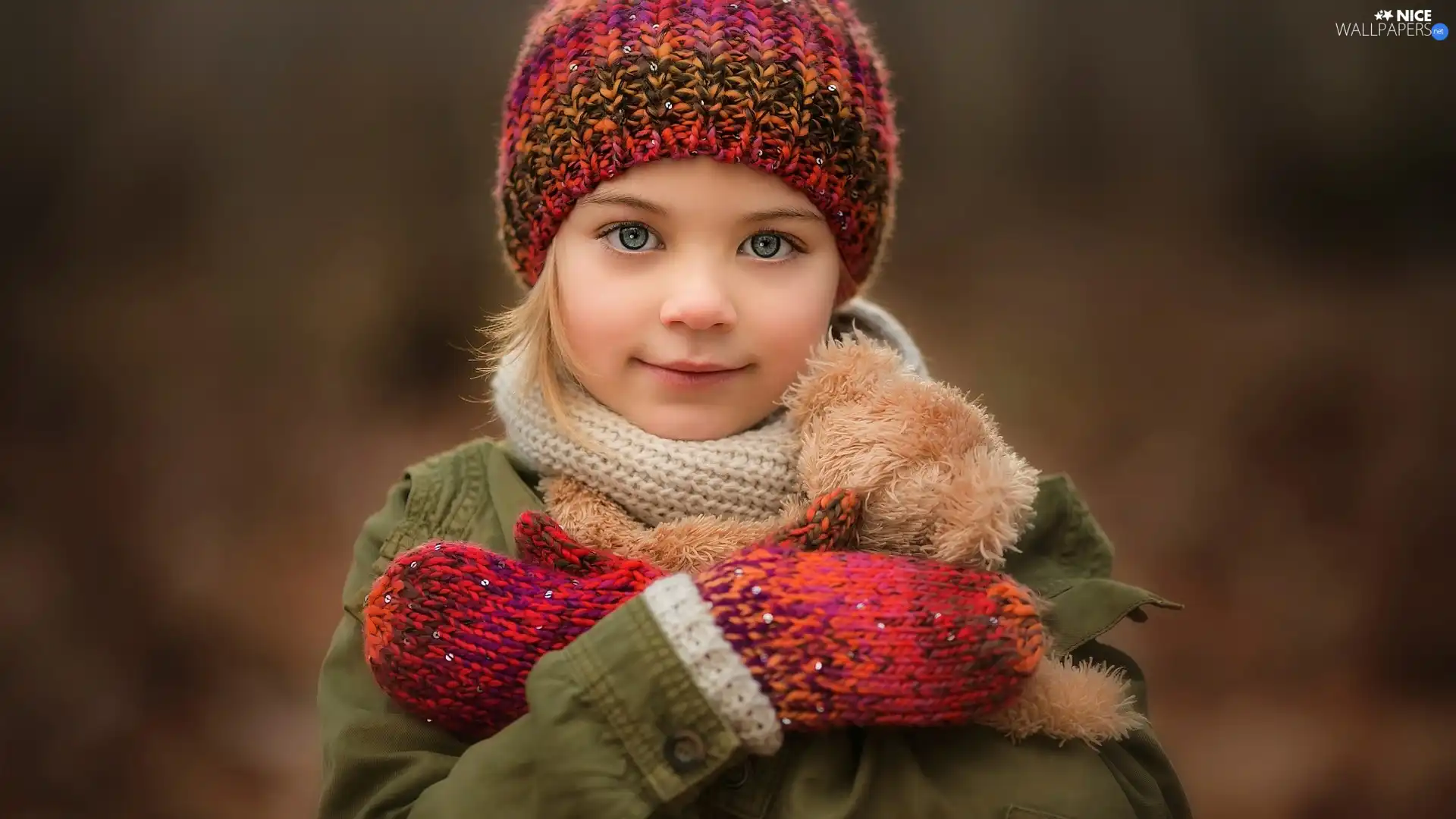 toy, teddy bear, Hat, Gloves, girl
