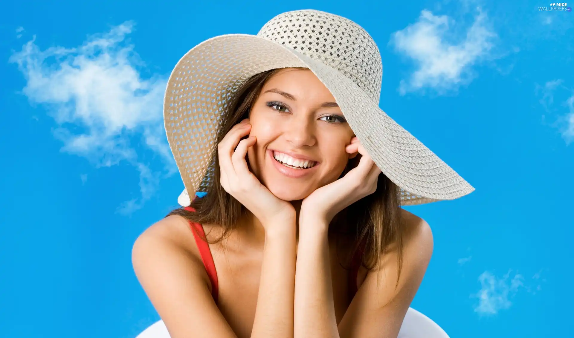 Sky, Women, Hat, Smiling