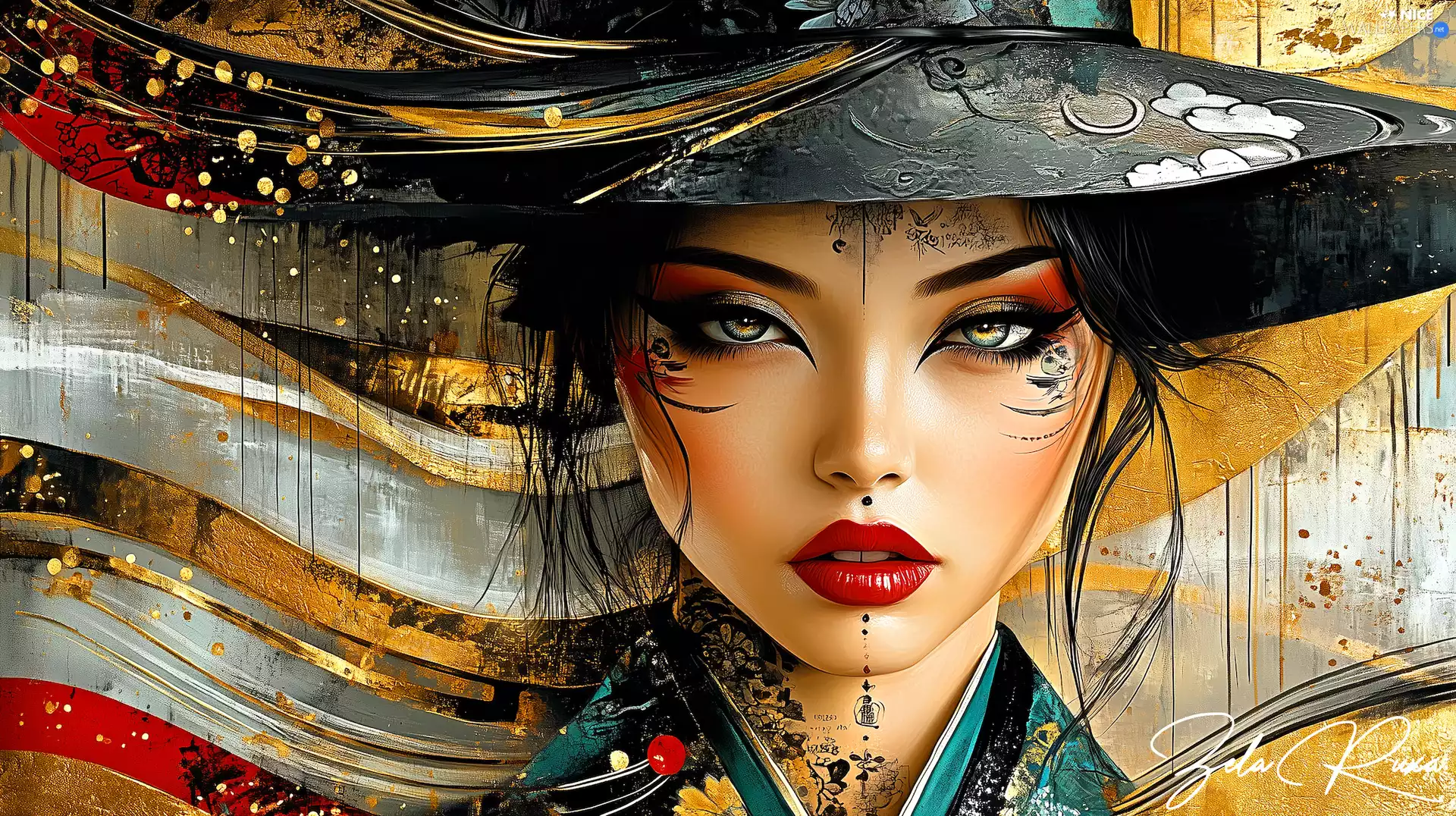 make-up, Women, Hat, graphics, Tattoo, Asian