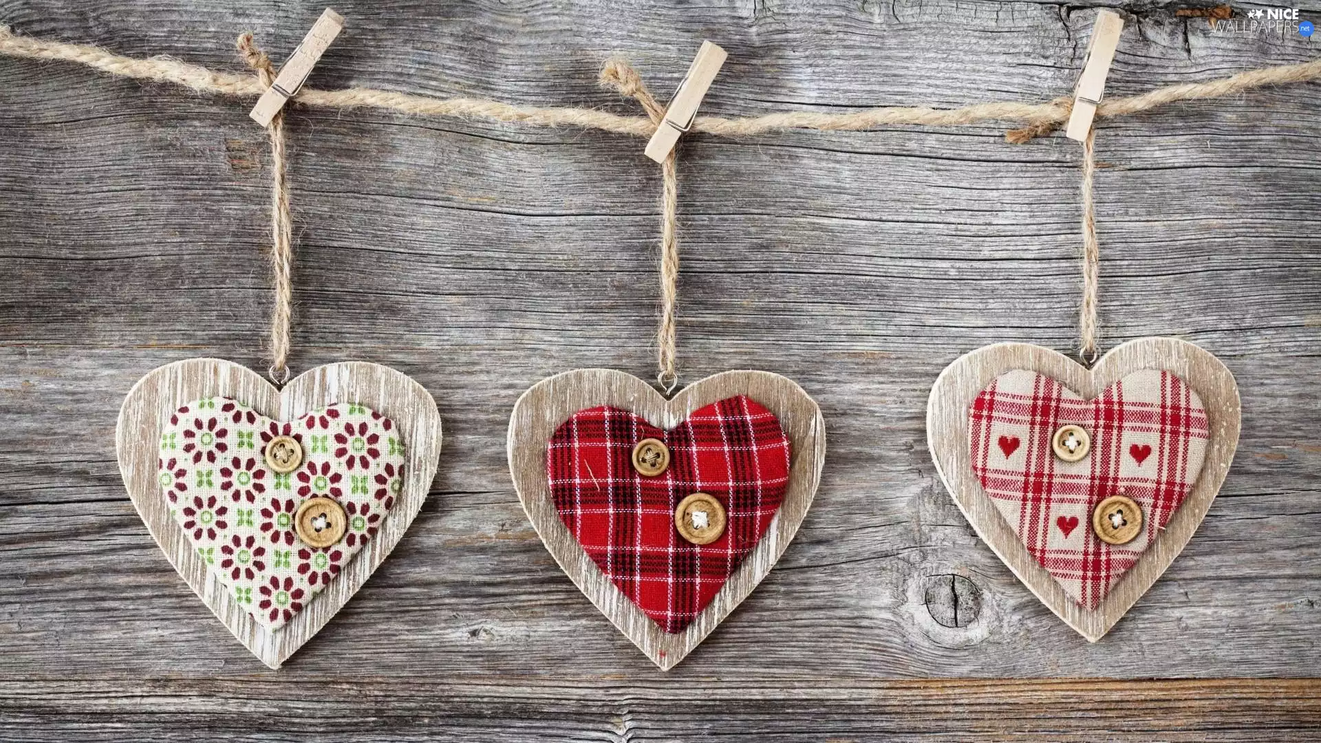 pendants, Three, Buckles, heart, decoration, twine, boarding