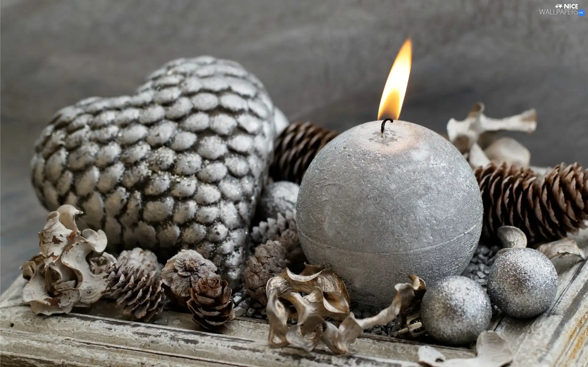 Heart, cones, Christmas, candle, decoration
