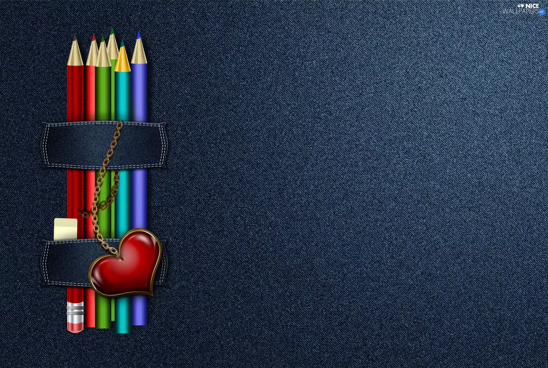 color, neck chain, Heart teddybear, crayons