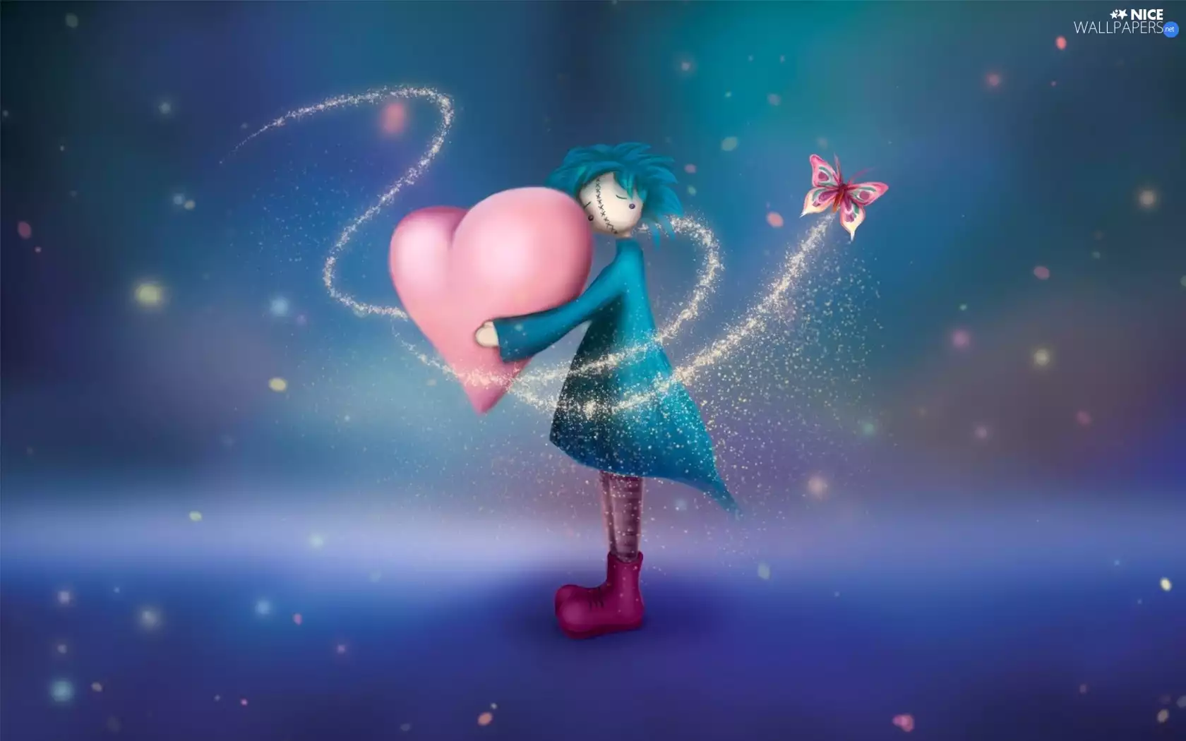 girl, butterfly, imagination, Heart