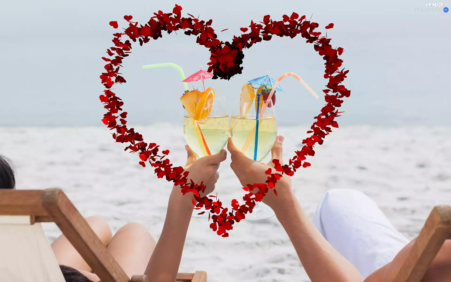deck chair, holiday, Heart, drinks, love