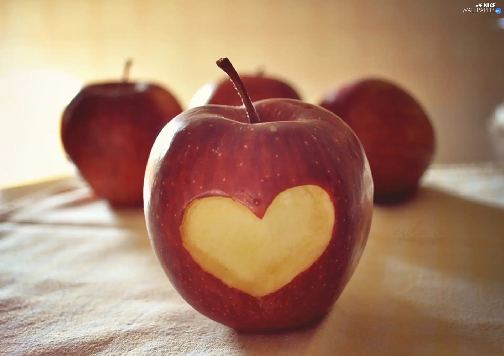 Red, cut, Heart, apples