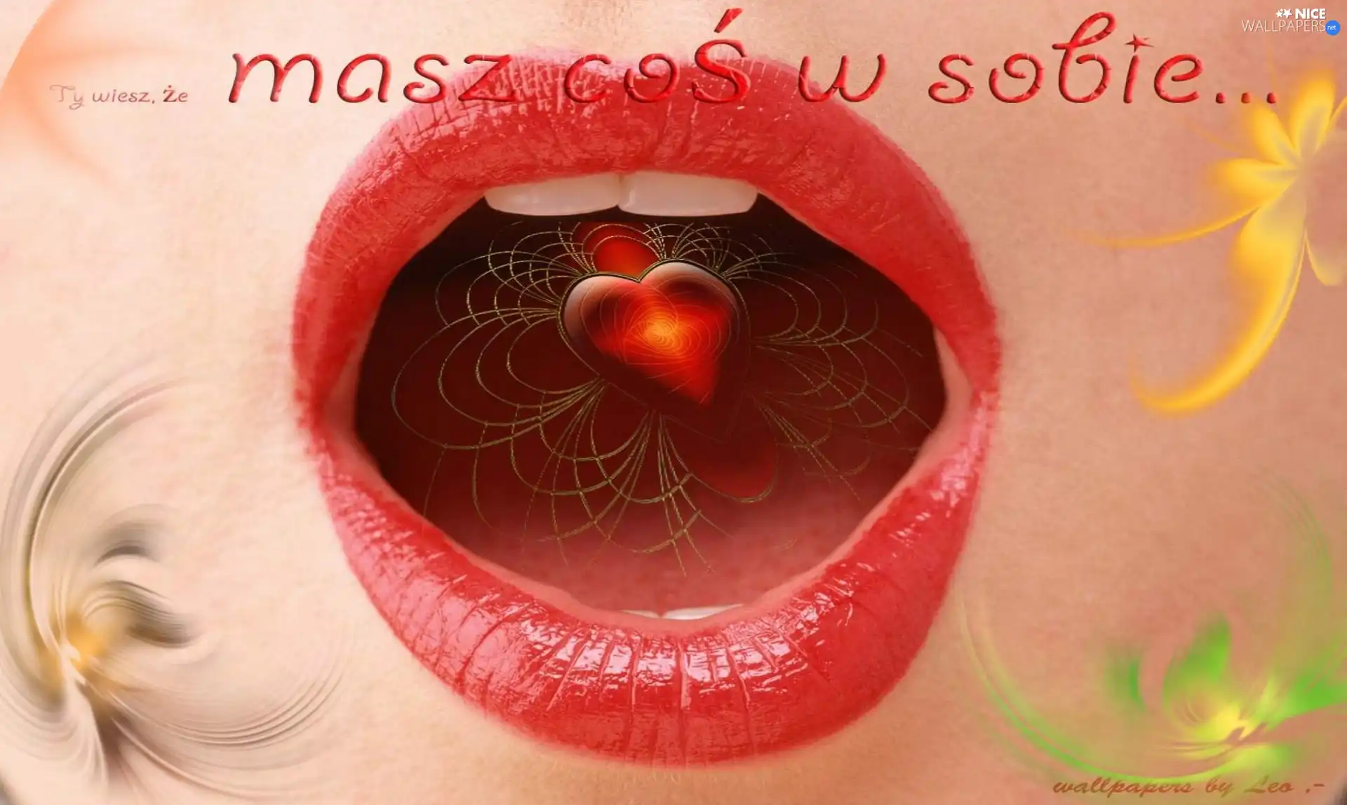 Heart, lips, text