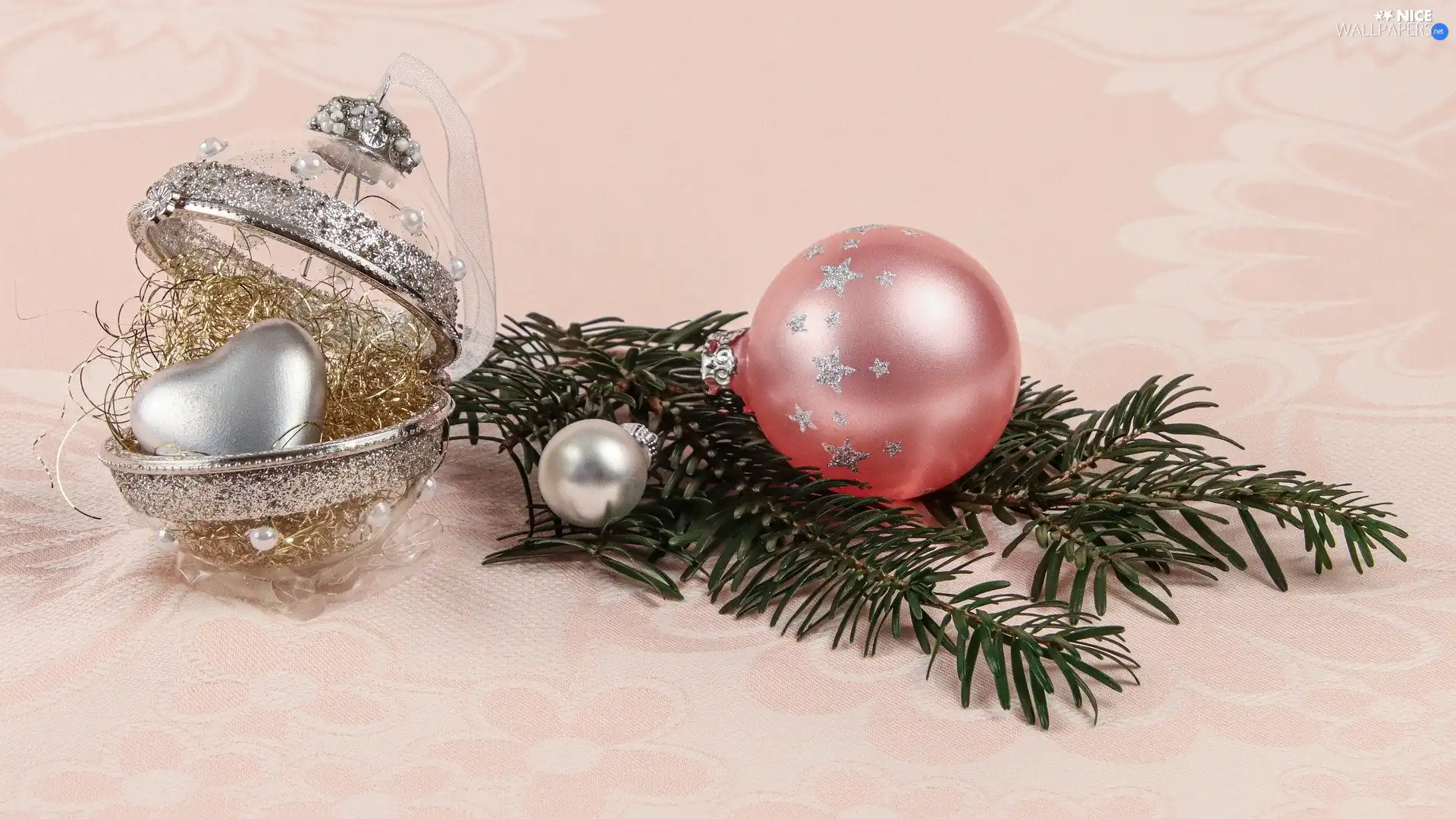spruce, baubles, Box, Heart, ornamental, twig