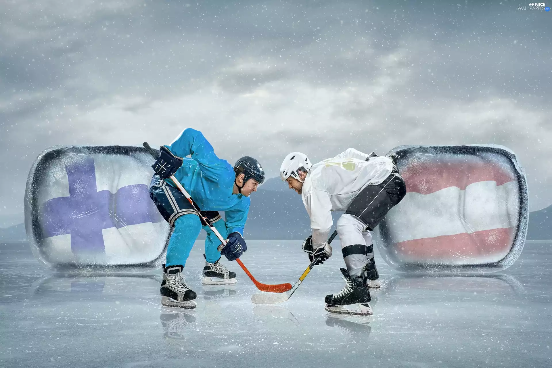 Hockey Players, Finnish, Austria, Austrian, Finland, players, hockey, flag