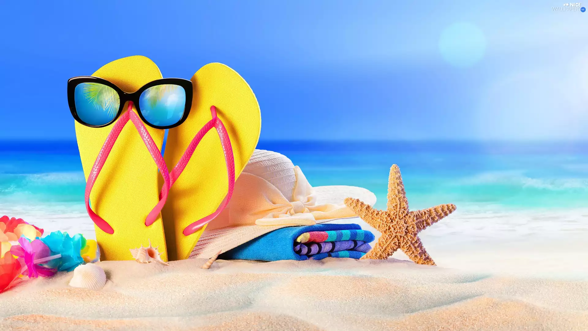 Flaps, Beaches, Hat, holiday, summer, starfish, Towel