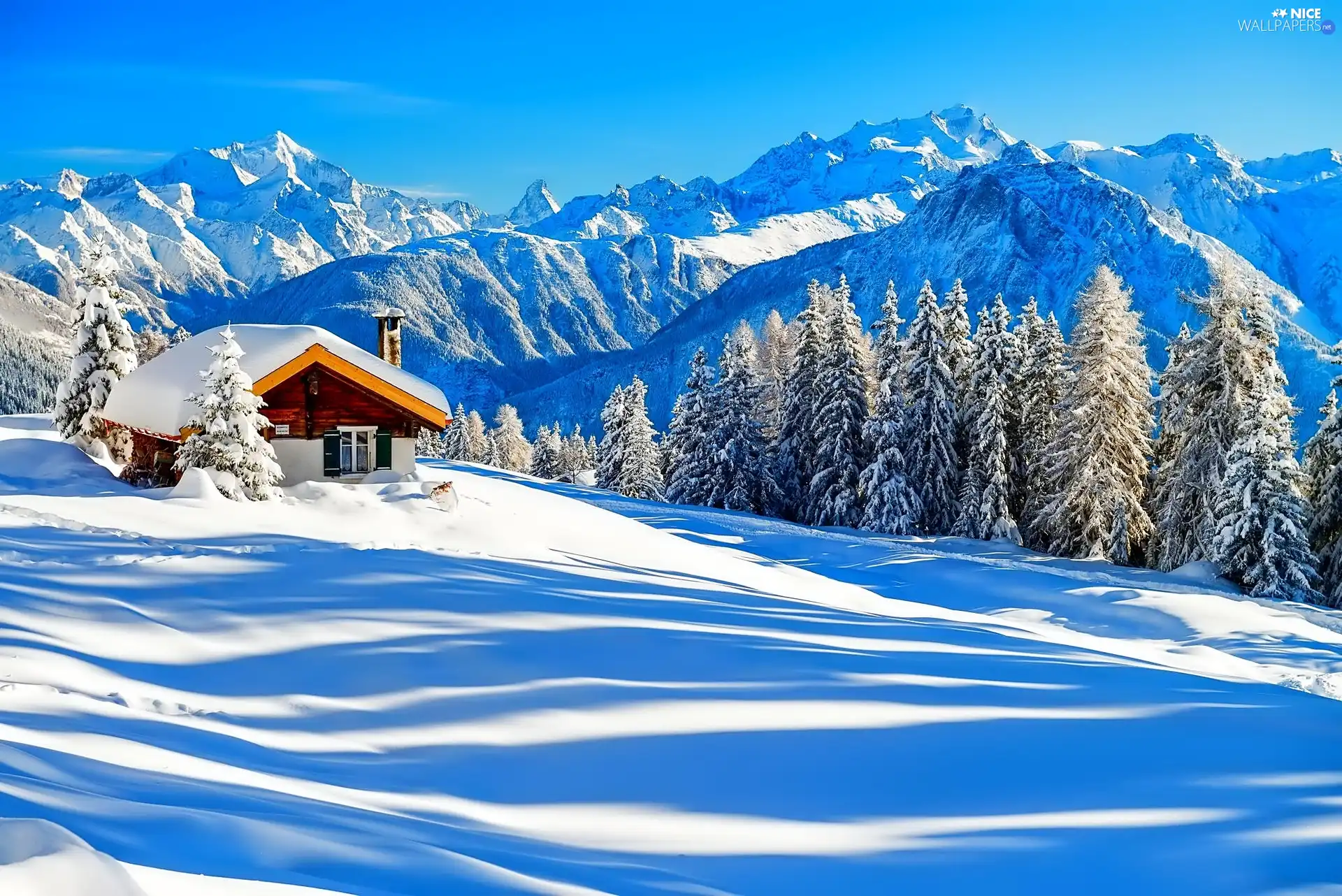 winter, forest, Home, Mountains