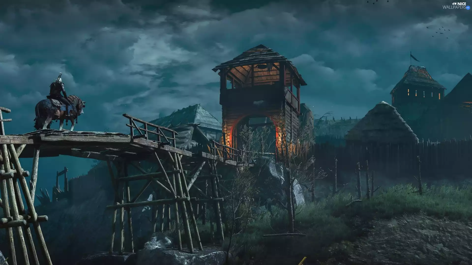 Wooden, The Witcher 3 Wild Hunt, Geralt of Rivia, Horse, tower, bridge
