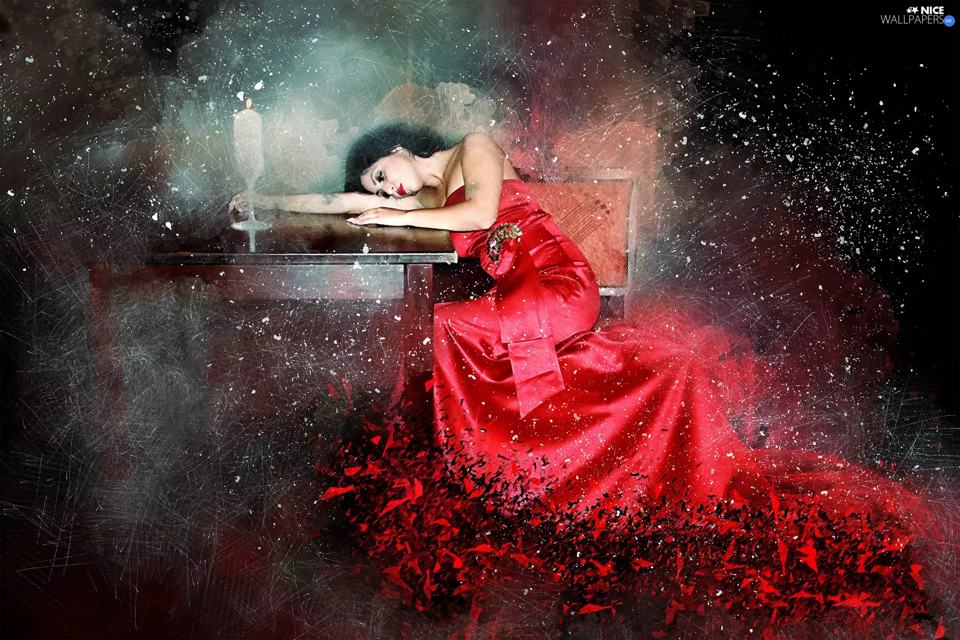 Table, Paintography, red hot, Dress, Women