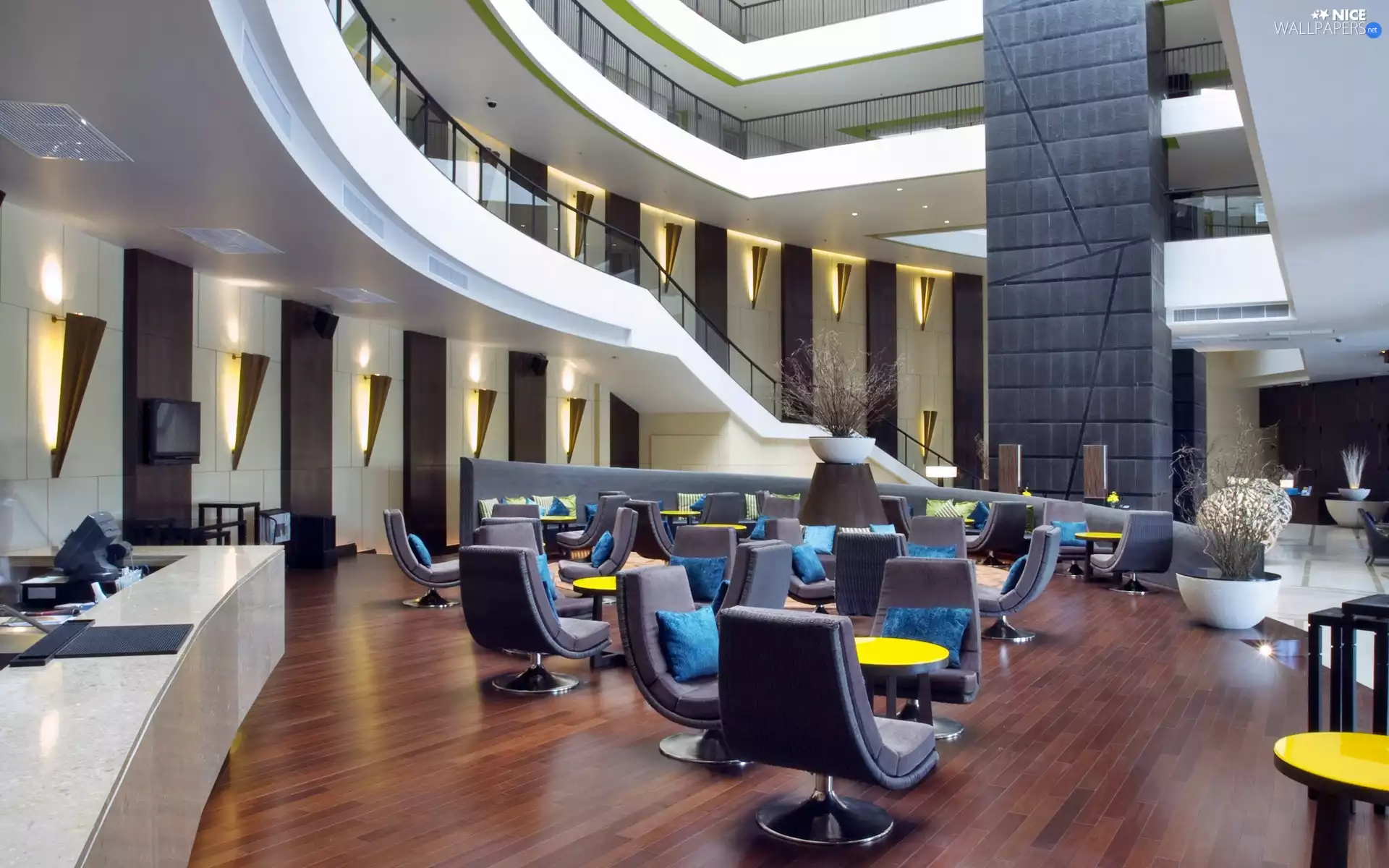 The hotel, Tables, seats, Hall