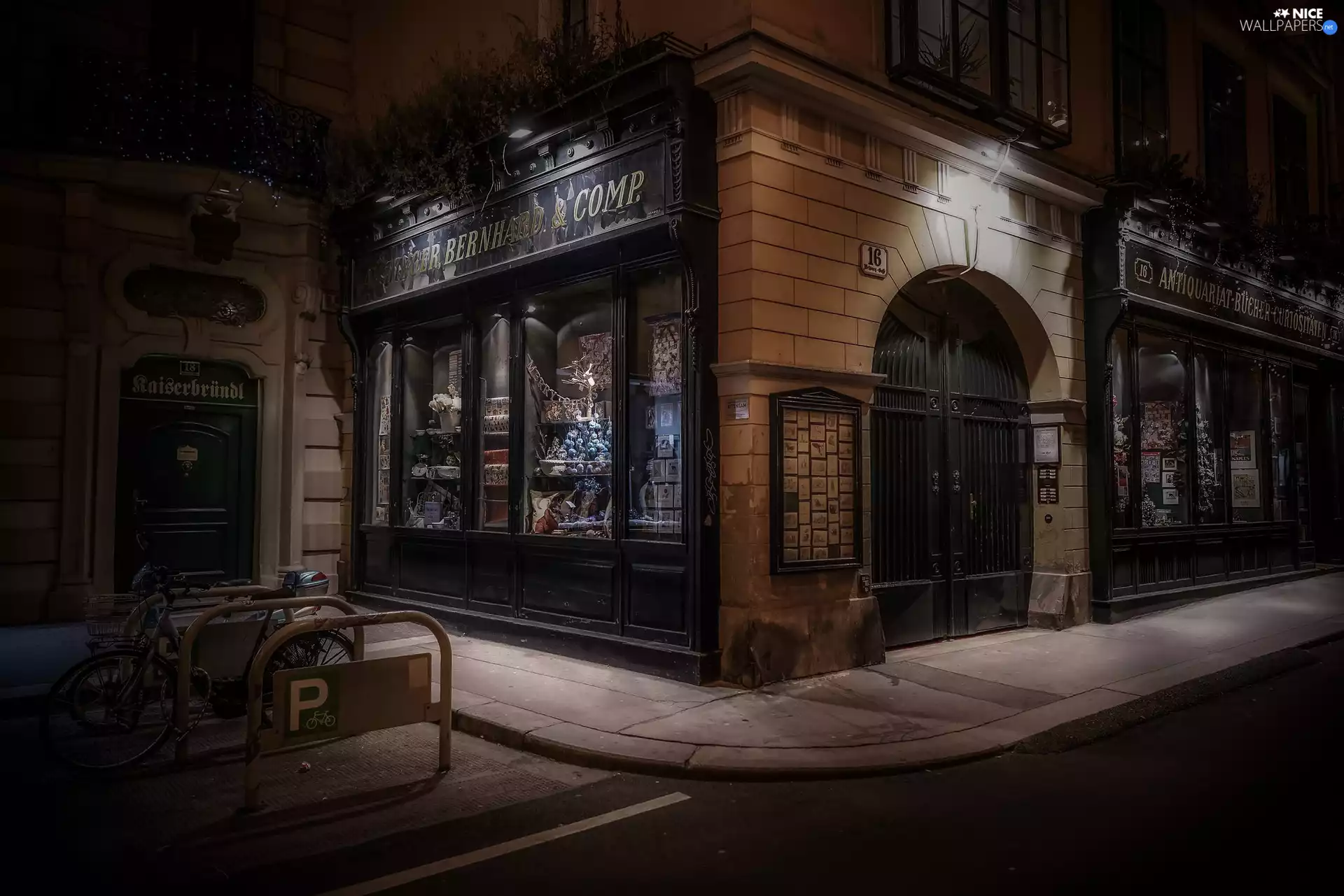 Town, Vienna, Night, house, Shop, Austria