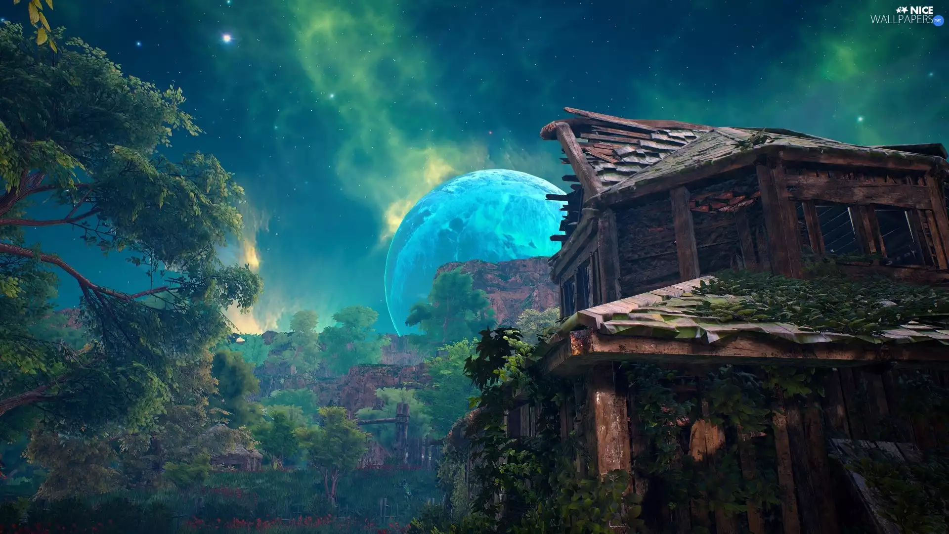 moon, house, Biomutant, scenery, game