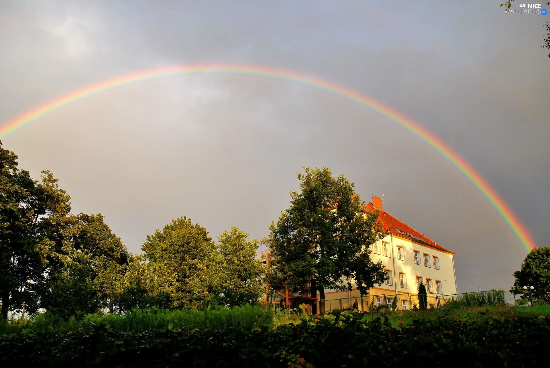 Great Rainbows, viewes, house, trees